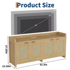 Modern Rattan TV Stand Entertainment Center, Glass Doors, Storage Cabinets, for Living Room, Home