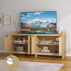 Modern Rattan TV Stand Entertainment Center, Glass Doors, Storage Cabinets, for Living Room, Home