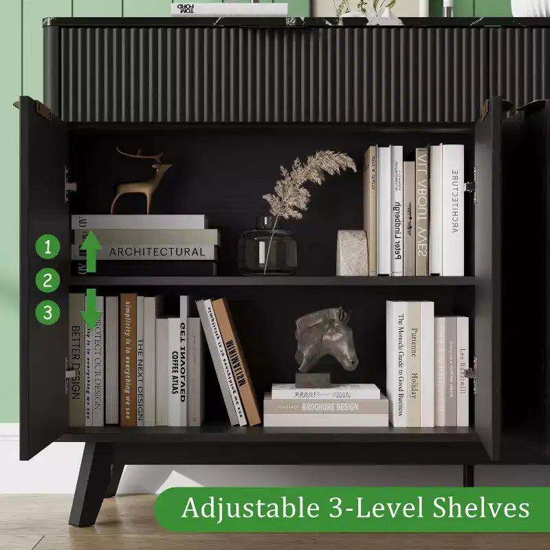 Buffet Sideboard, 2 Drawers, 4 Doors, Adjustable Shelves, Storage, for Home, Living Room