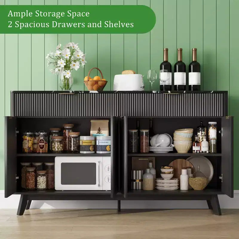 Buffet Sideboard, 2 Drawers, 4 Doors, Adjustable Shelves, Storage, for Home, Living Room