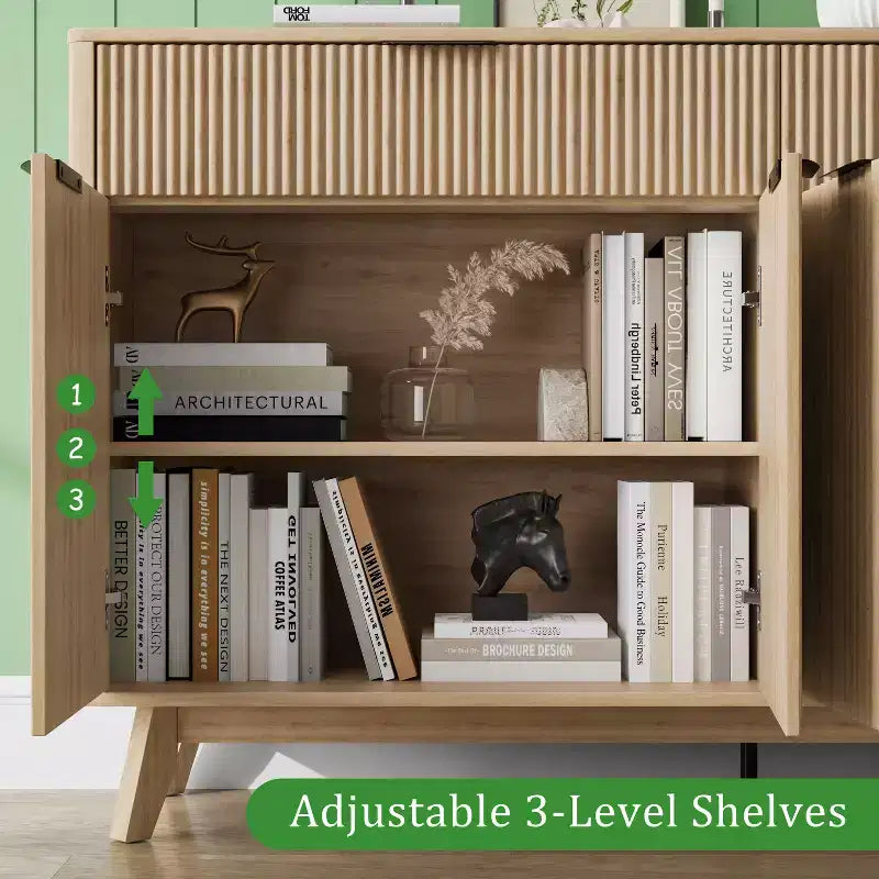 Buffet Sideboard, 2 Drawers, 4 Doors, Adjustable Shelves, Storage, for Home, Living Room