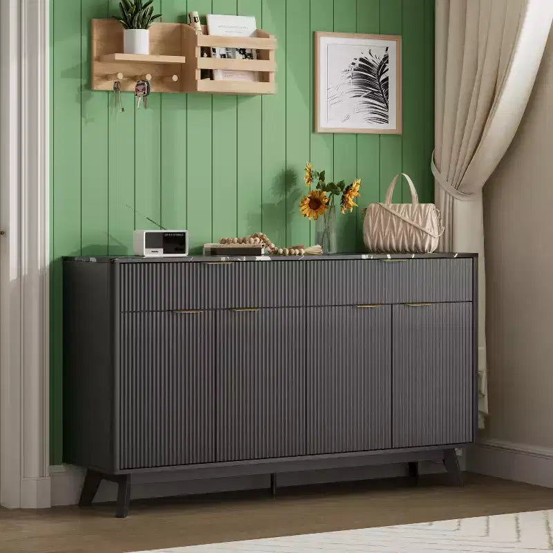 Buffet Sideboard, 2 Drawers, 4 Doors, Adjustable Shelves, Storage, for Home, Living Room