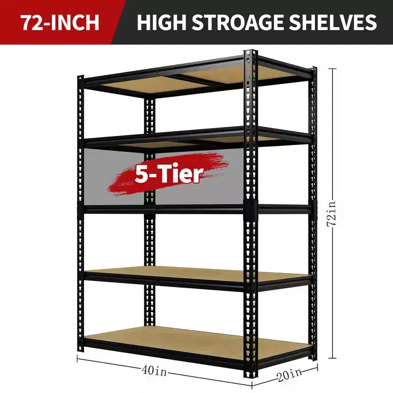 40x20x72 Heavy Duty Garage Storage Shelves, 5-Level Adjustable Steel Shelving Rack,2500 lb Capacity Utility Organizer