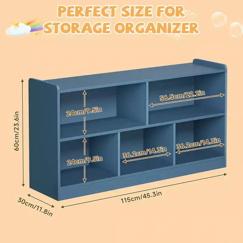 Wooden Kids Storage Cabinet with 5 Sections, Montessori Bookshelf and Toy Organizer for Nursery, Playroom, Classroom & Bedroom