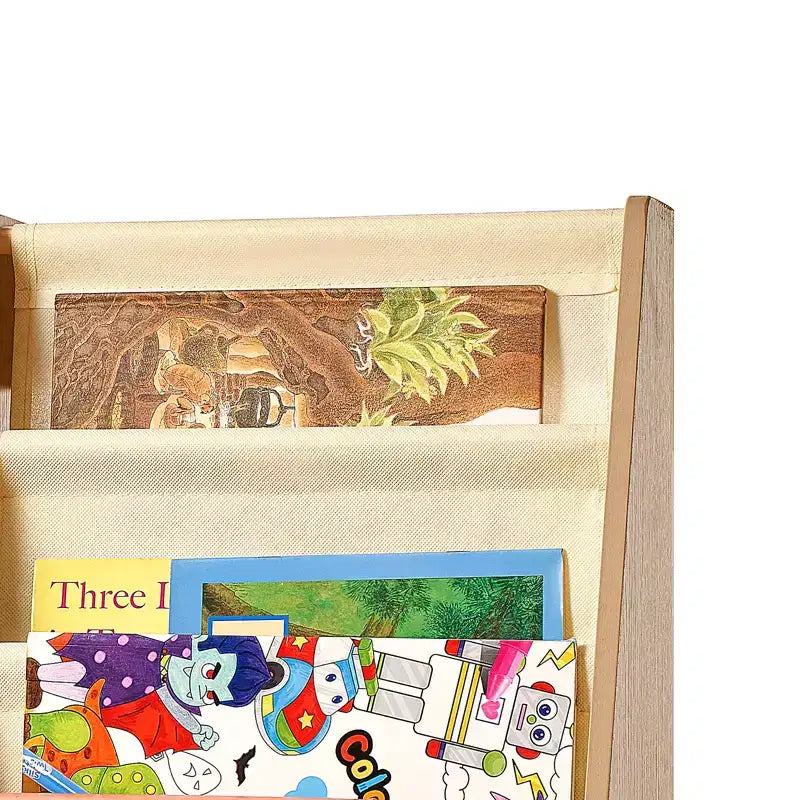 4-Tier Kids Bookshelf and Toy Storage Organizer with 6-Layer Sling Book Rack for Playroom, Nursery, Kindergarten & Bedroom