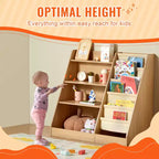 4-Tier Kids Bookshelf and Toy Storage Organizer with 6-Layer Sling Book Rack for Playroom, Nursery, Kindergarten & Bedroom