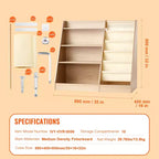 4-Tier Kids Bookshelf and Toy Storage Organizer with 6-Layer Sling Book Rack for Playroom, Nursery, Kindergarten & Bedroom