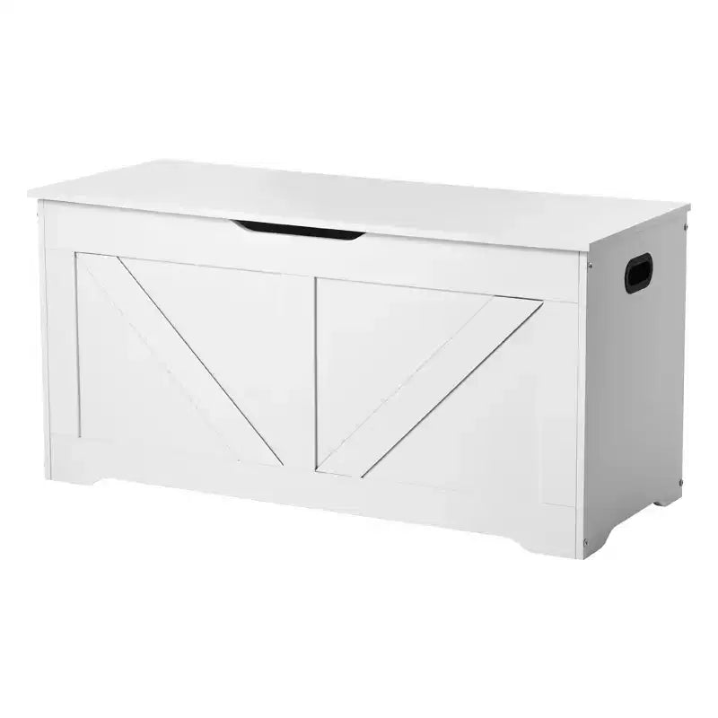 Kids Storage Bench with Safety Hinge, Wooden Toy Box Chest and Seating Bench for Playroom, Bedroom, Entryway or Living Room, White