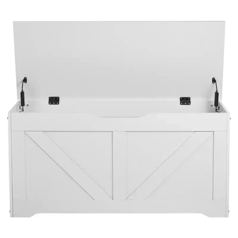 Kids Storage Bench with Safety Hinge, Wooden Toy Box Chest and Seating Bench for Playroom, Bedroom, Entryway or Living Room, White