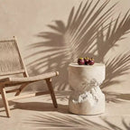 Handcrafted Faux Travertine White Side Table - 13.8 Round Concrete Top, 200lbs Capacity, Weather-Resistant, Indoor/Outdoor No-Assembly Use