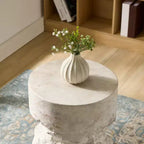 Handcrafted Faux Travertine White Side Table - 13.8 Round Concrete Top, 200lbs Capacity, Weather-Resistant, Indoor/Outdoor No-Assembly Use
