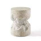 Handcrafted Faux Travertine White Side Table - 13.8 Round Concrete Top, 200lbs Capacity, Weather-Resistant, Indoor/Outdoor No-Assembly Use