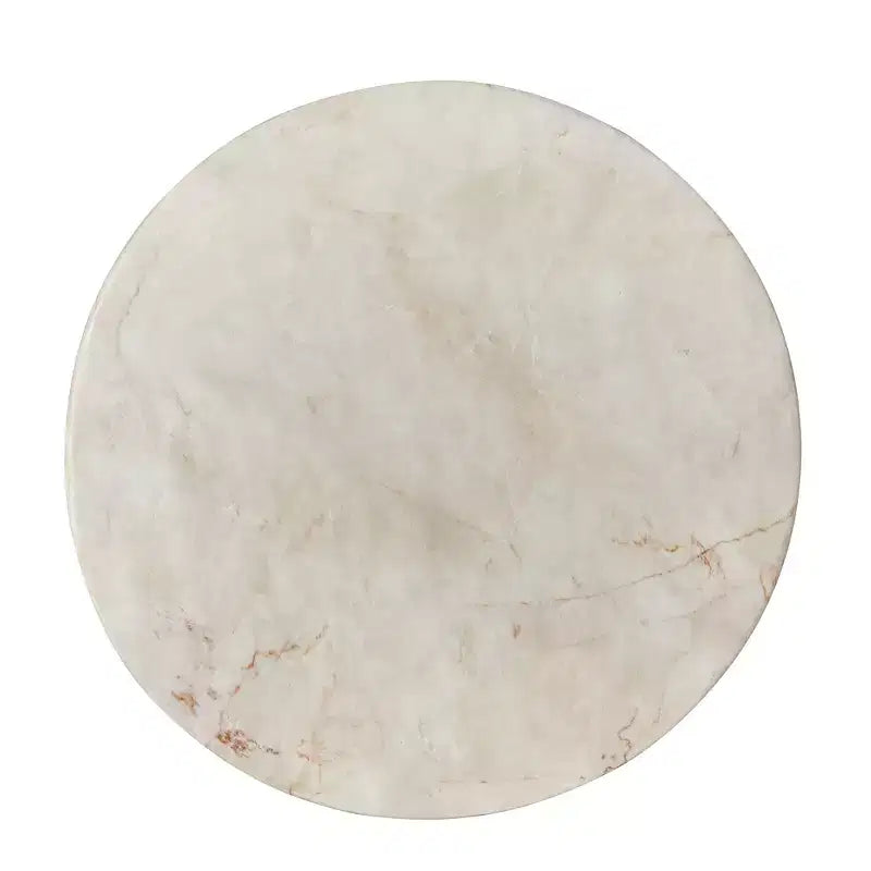 Handcrafted Faux Travertine White Side Table - 13.8 Round Concrete Top, 200lbs Capacity, Weather-Resistant, Indoor/Outdoor No-Assembly Use