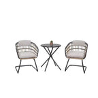 GDFStudio Riane 3 Piece Outdoor Wicker and Iron Bistro Set with Cushions
