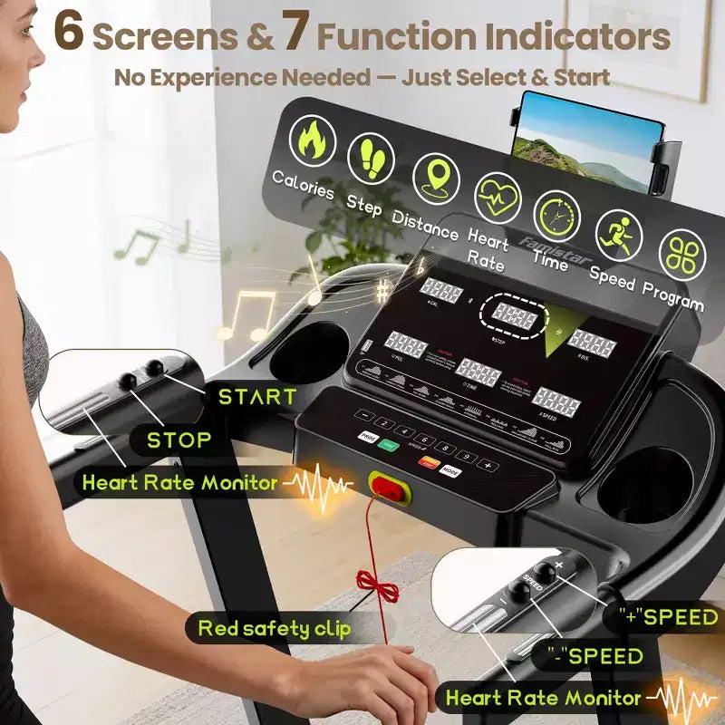 Folding Treadmills Clearance with 3.75HP Powerful Motor, 10% Manual Incline Electric Running Machine with Smart App Control, Extra Wide Running Belt
