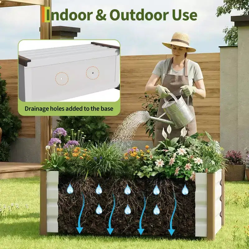 Large White Aluminum Planter Box , Extra Long Raised Garden Bed with Rounded Corners & Anti-Cut Safety Edging