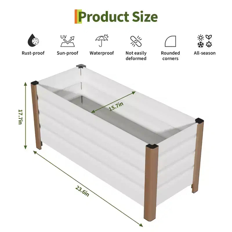 Large White Aluminum Planter Box , Extra Long Raised Garden Bed with Rounded Corners & Anti-Cut Safety Edging