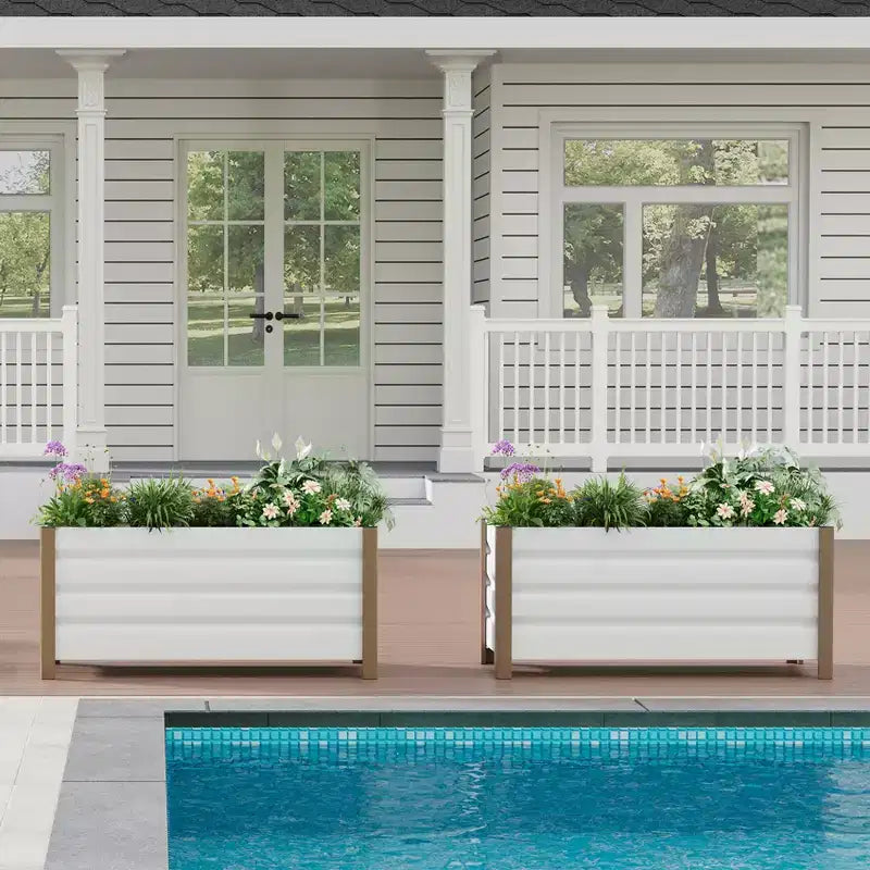 Large White Aluminum Planter Box , Extra Long Raised Garden Bed with Rounded Corners & Anti-Cut Safety Edging