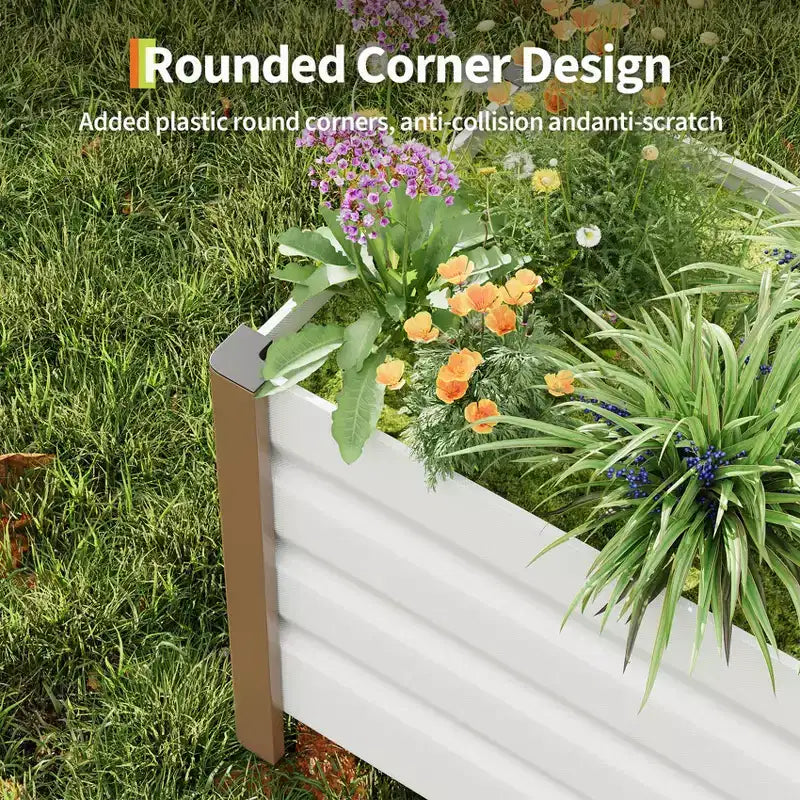 Large White Aluminum Planter Box , Extra Long Raised Garden Bed with Rounded Corners & Anti-Cut Safety Edging