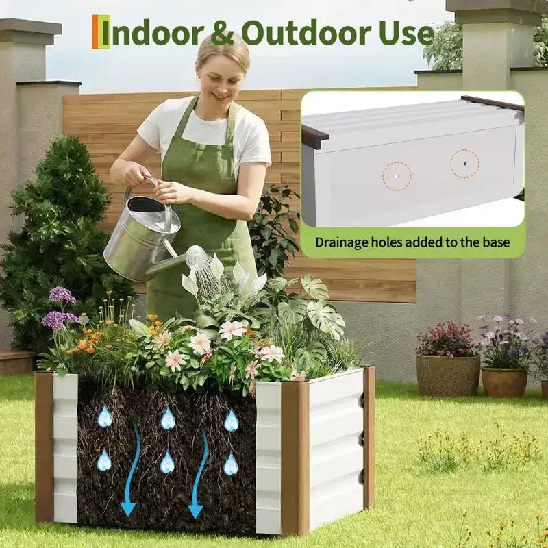 Large White Aluminum Planter Box , Extra Long Raised Garden Bed with Rounded Corners & Anti-Cut Safety Edging