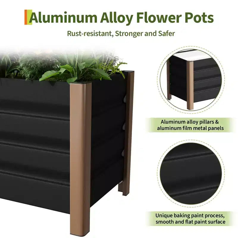 Large White Aluminum Planter Box , Extra Long Raised Garden Bed with Rounded Corners & Anti-Cut Safety Edging