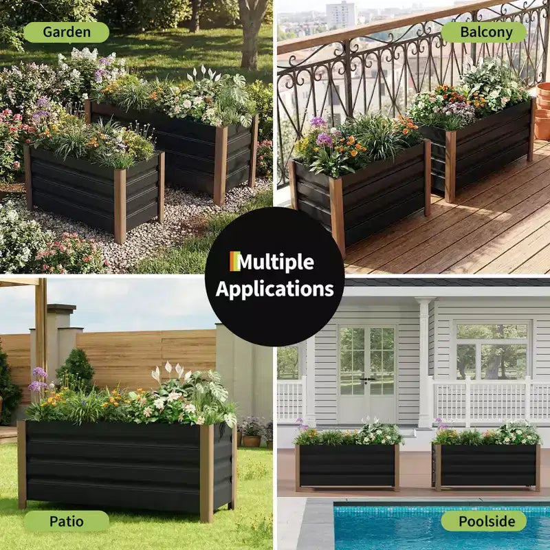 Large White Aluminum Planter Box , Extra Long Raised Garden Bed with Rounded Corners & Anti-Cut Safety Edging