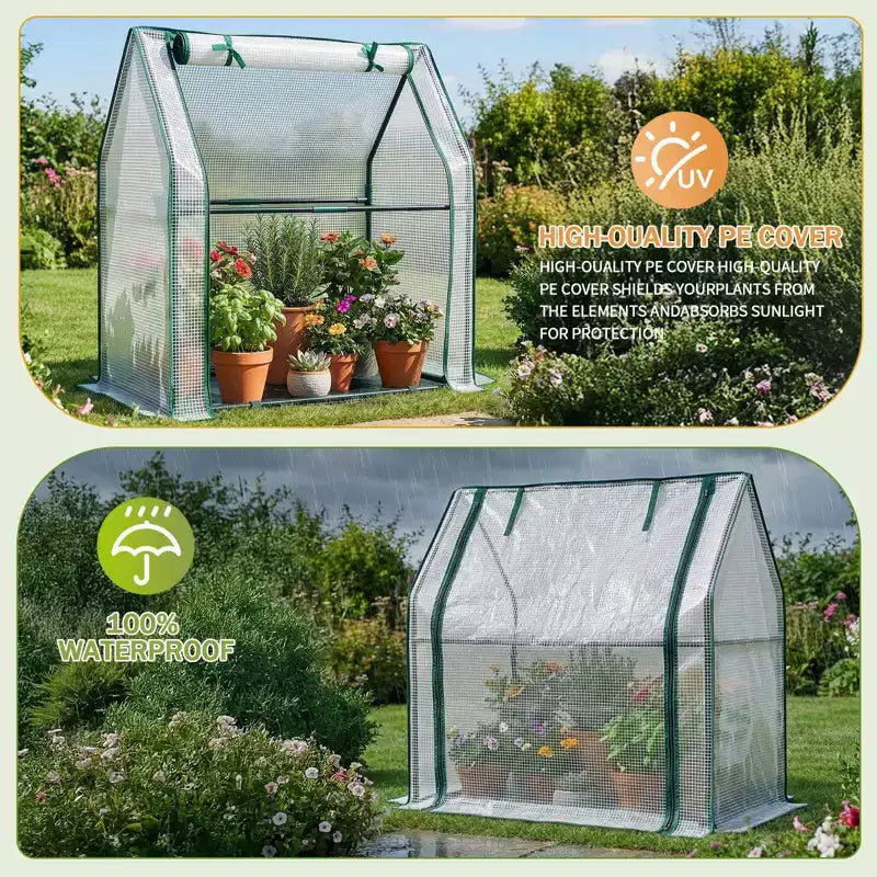 NAYSAYE Portable Mini Greenhouse Small Green House Plant Cover Tent with Waterproof Pad PE 36 x 18 x 33 Inch for Garden Small Plants Indoor Outdoor