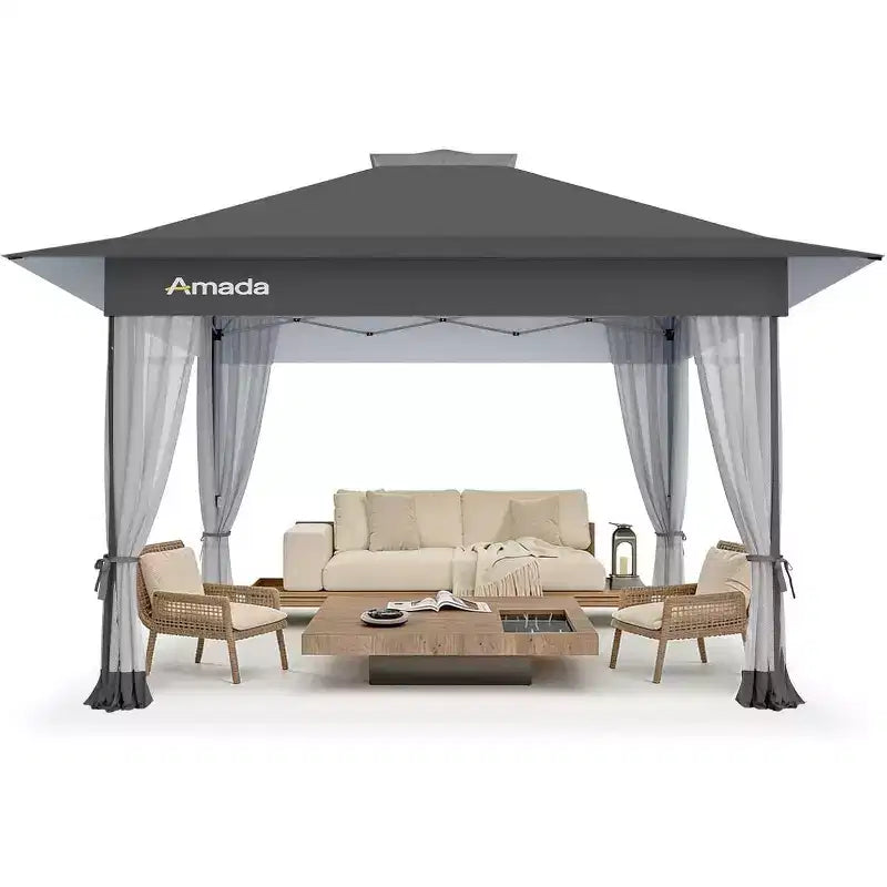 Amada, 13X13 Pop Up Gazebo,Gazebos on Clearance with Wheeled STO N Go Cover Bag,Carpa Pop Up Tent Party Tent and Sunshade, with Mosquito Netting