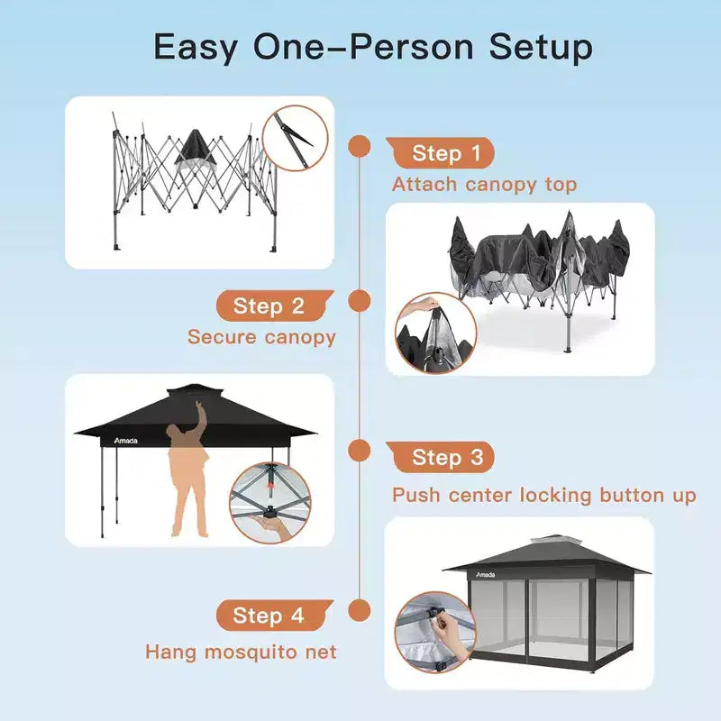 Amada, 13X13 Pop Up Gazebo,Gazebos on Clearance with Wheeled STO N Go Cover Bag,Carpa Pop Up Tent Party Tent and Sunshade, with Mosquito Netting