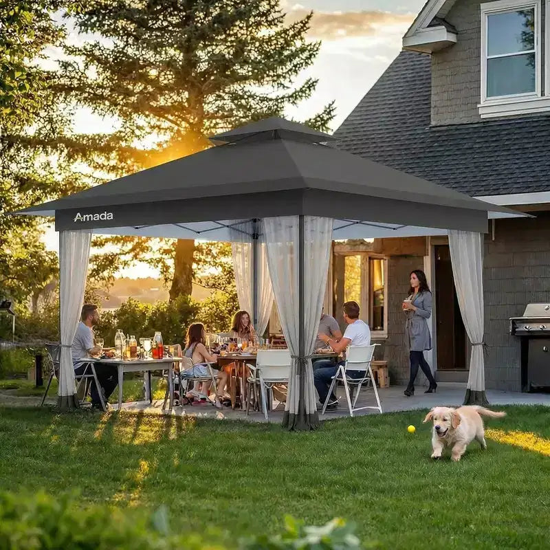 Amada, 13X13 Pop Up Gazebo,Gazebos on Clearance with Wheeled STO N Go Cover Bag,Carpa Pop Up Tent Party Tent and Sunshade, with Mosquito Netting