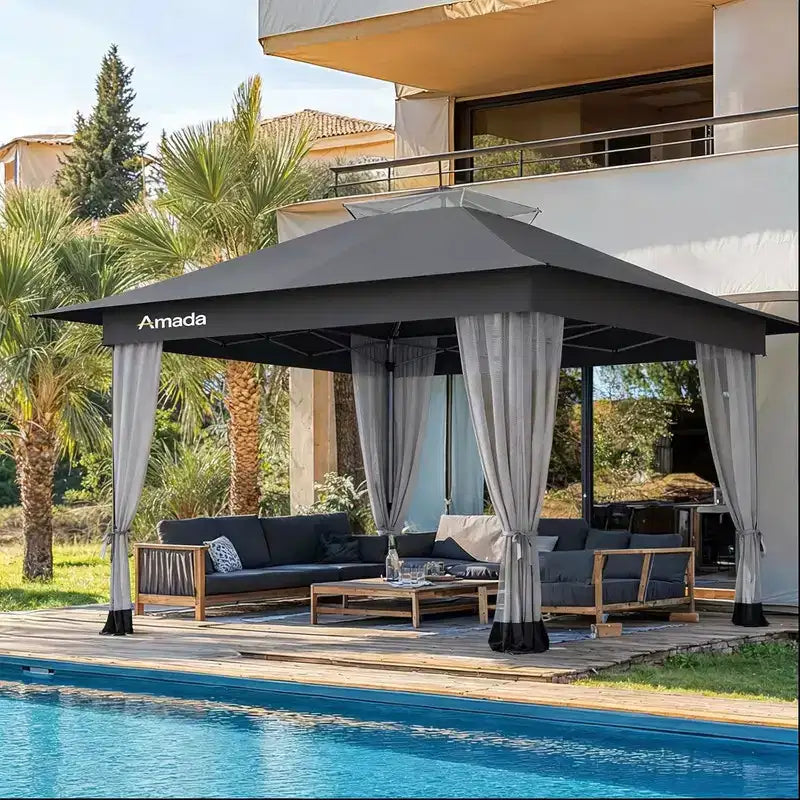 Amada, 13X13 Pop Up Gazebo,Gazebos on Clearance with Wheeled STO N Go Cover Bag,Carpa Pop Up Tent Party Tent and Sunshade, with Mosquito Netting