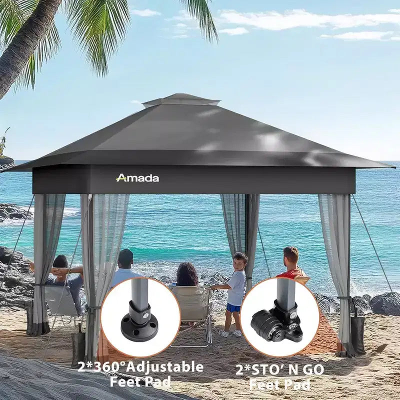 Amada, 13X13 Pop Up Gazebo,Gazebos on Clearance with Wheeled STO N Go Cover Bag,Carpa Pop Up Tent Party Tent and Sunshade, with Mosquito Netting