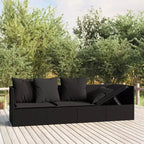 vidaXL Outdoor Lounge Bed Black PE Rattan Large Adjustable Armrests
