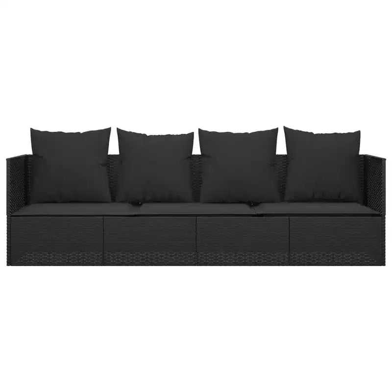 vidaXL Outdoor Lounge Bed Black PE Rattan Large Adjustable Armrests