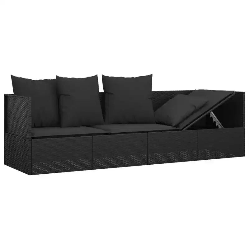 vidaXL Outdoor Lounge Bed Black PE Rattan Large Adjustable Armrests