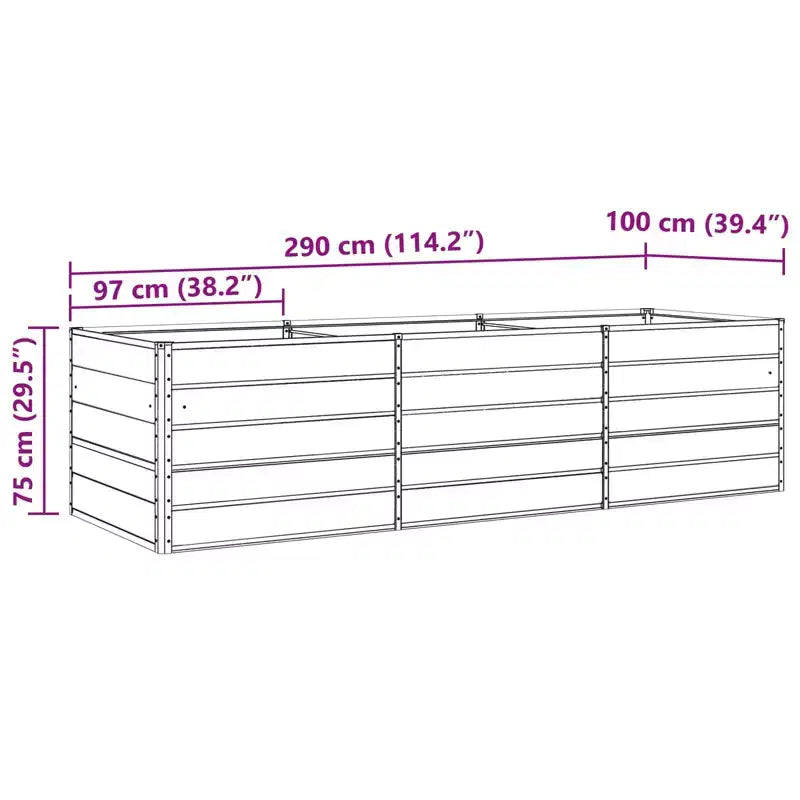 vidaXL Planter Light Grey 195 x 100 x 45 cm Galvanised Steel
