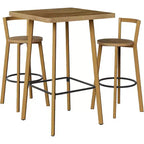 Lantine Bar Table and Chair Set, 39.4 H Square Bistro Pub Table with 2 Chairs, Bar Height Table for Dining, Cafe, Apartment, Balcony, Oak Color