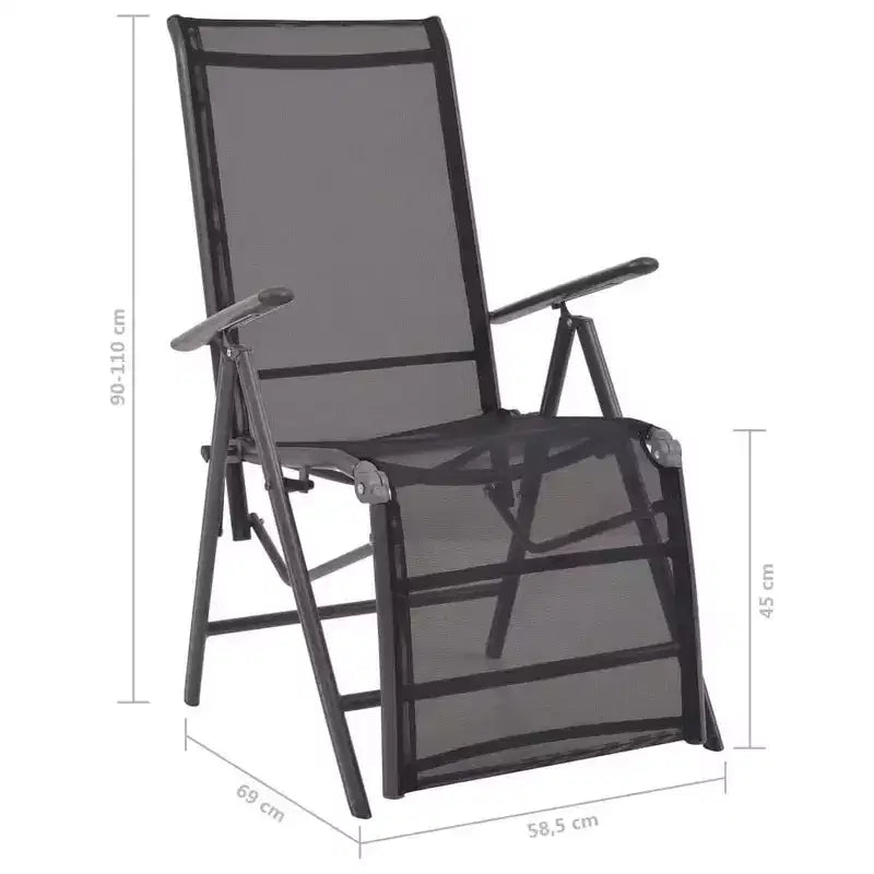 vidaXL Sunlounger Black Aluminum Medium Adjustable Armrests