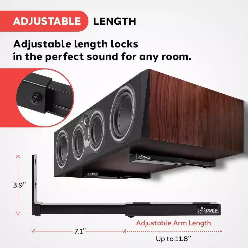 Pyle Universal Wall Mount Soundbar Speaker Brackets - Black