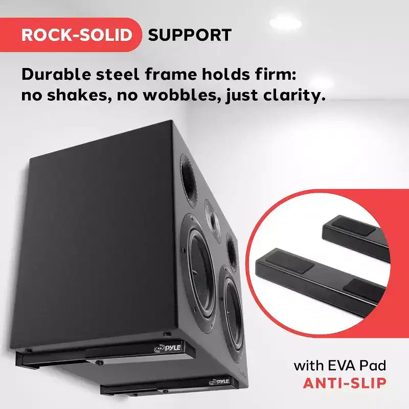 Pyle Universal Wall Mount Soundbar Speaker Brackets - Black