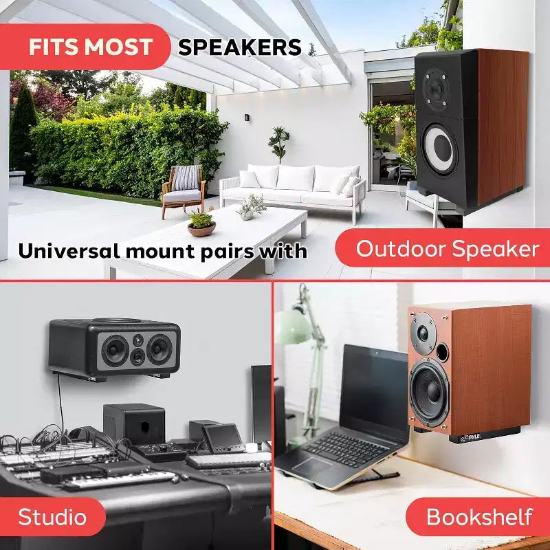 Pyle Universal Wall Mount Soundbar Speaker Brackets - Black