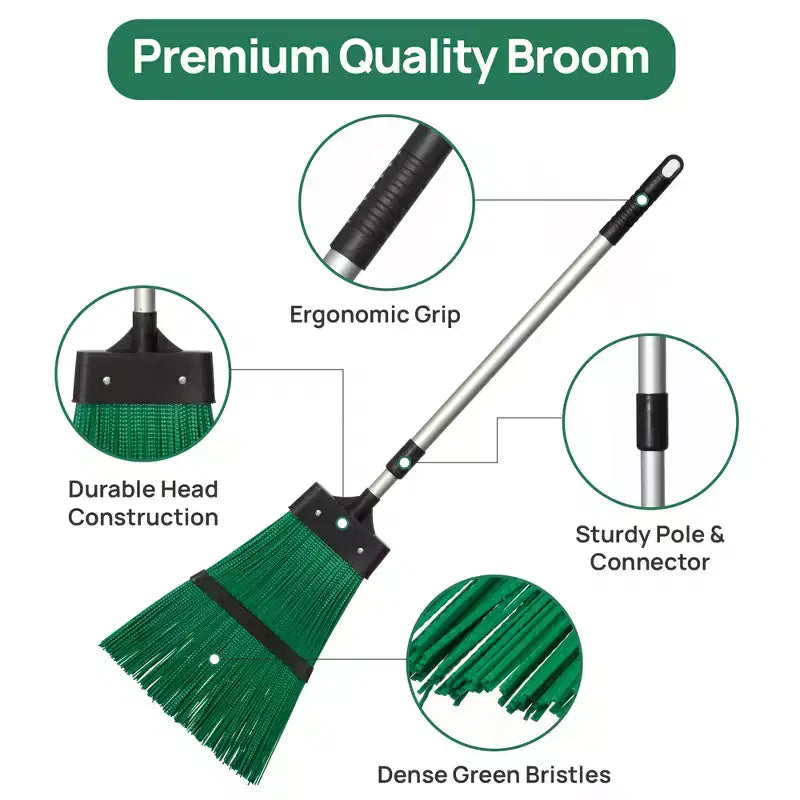 Extendable Long Handle Garden Leaf Broom Cleaning Tool for Leaves Grass & Debris for Lawn & Walkway