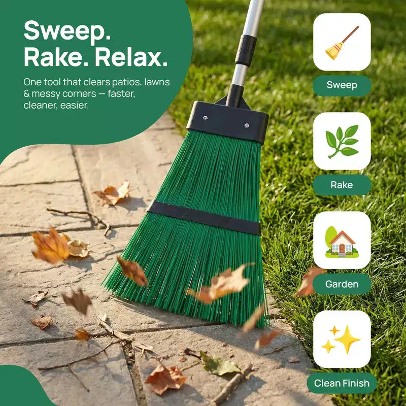 Extendable Long Handle Garden Leaf Broom Cleaning Tool for Leaves Grass & Debris for Lawn & Walkway