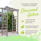 Dura-Trel Elmwood Arbor, 57 by 84 Inch PVC Patio Garden Arch, Outdoor Lattice Frame Decoration or Trellis for Climbing Plants, White