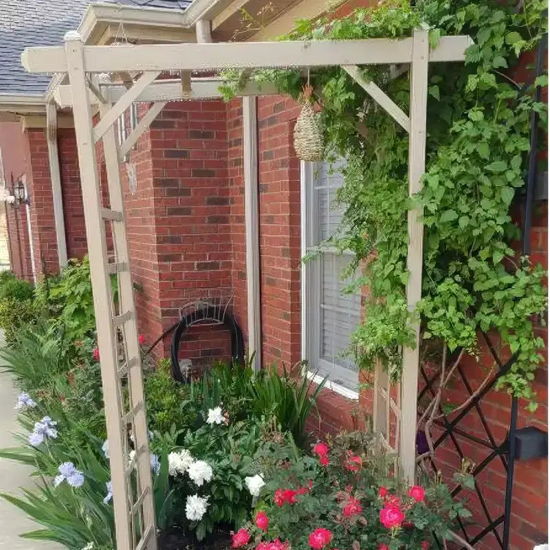 Dura-Trel Elmwood Arbor, 57 by 84 Inch PVC Patio Garden Arch, Outdoor Lattice Frame Decoration or Trellis for Climbing Plants, White