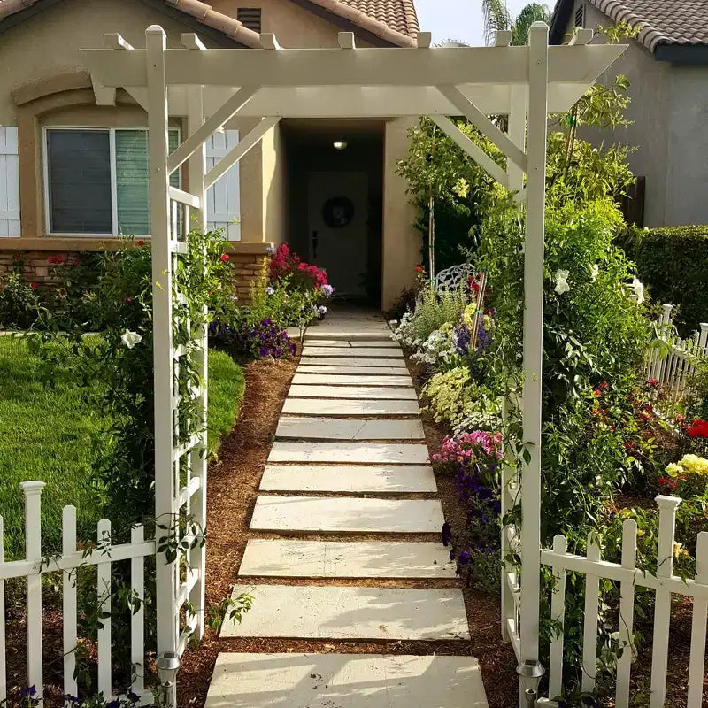 Dura-Trel Elmwood Arbor, 57 by 84 Inch PVC Patio Garden Arch, Outdoor Lattice Frame Decoration or Trellis for Climbing Plants, White