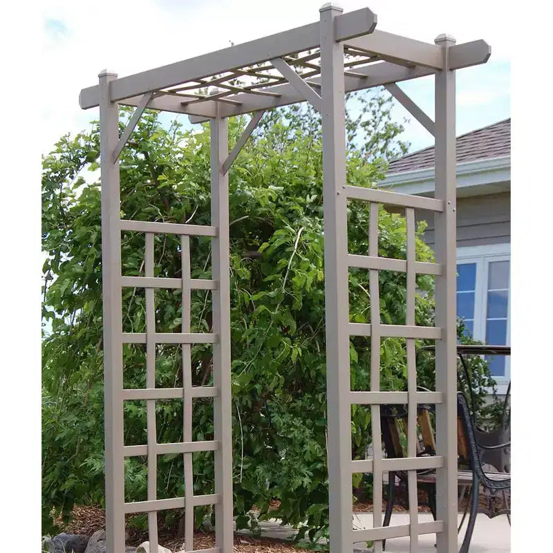 Dura-Trel Elmwood Arbor, 57 by 84 Inch PVC Patio Garden Arch, Outdoor Lattice Frame Decoration or Trellis for Climbing Plants, White