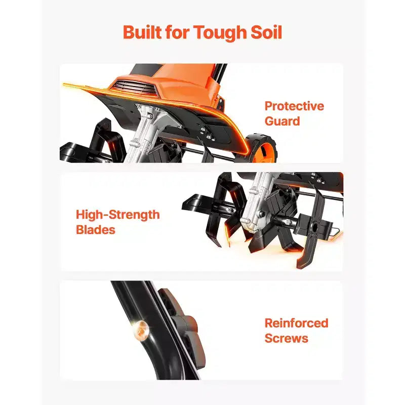 VEVOR Corded Electric Tiller, 14 Inch Tilling Width Garden Rototiller, 10-Amp Motor, Cultivator with Steel Tines and Foldable Handle, Orange&Black
