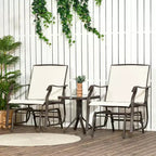 3-Piece Outdoor Glider Chair Bistro Set with Tempered Glass Coffee Table Cream White