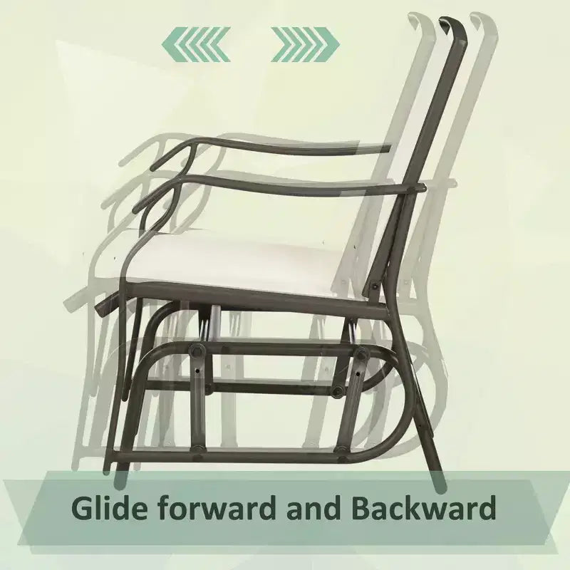 3-Piece Outdoor Glider Chair Bistro Set with Tempered Glass Coffee Table Cream White